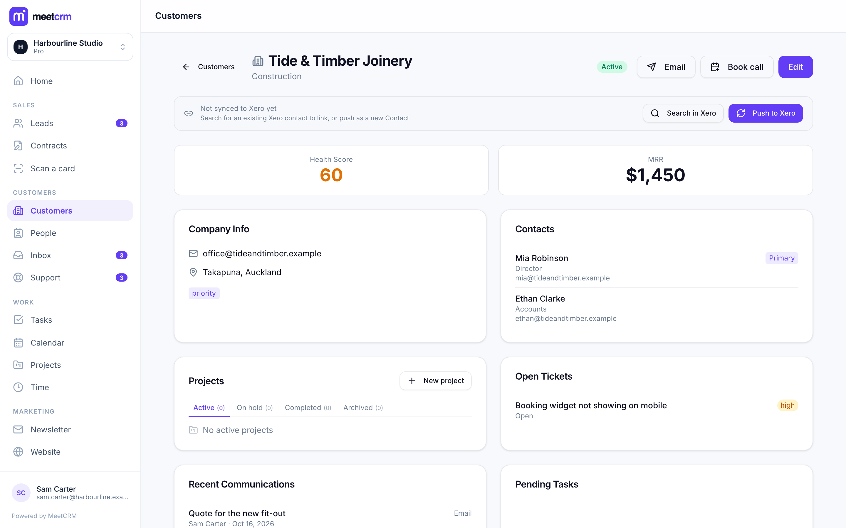A customer with people, deals and messages